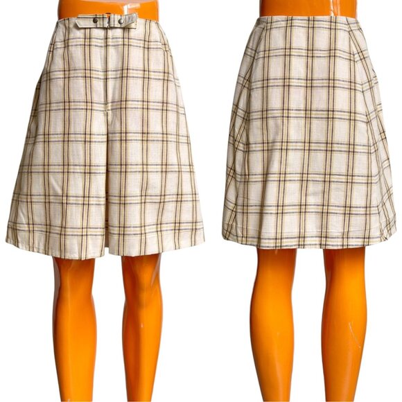 70s Vintage Highwaisted Plaid Skort Skirt Shorts Preppy Kneelength Mr Leonard. - Picture 3 of 8